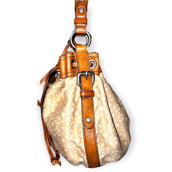 Fossil Bags Fossil Maddox Canvas Tan Leather Trimmed Bucket